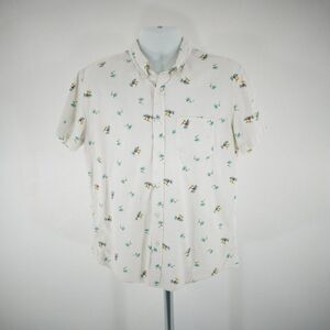 American Eagle Cream Palm Tree Seriously Soft Medium Short Sleeve Button‎ Down
